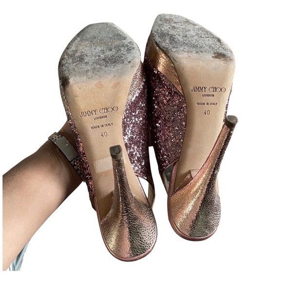 JIMMY CHOO Rose Glitter Peep Toe Slingback Heels - Picture 3 of 4